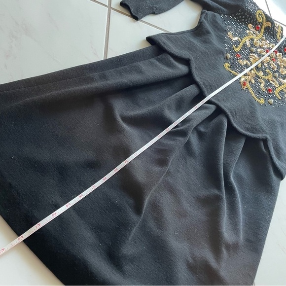 Vintage 80s black wool embellished peplum dress Ciao Ltd stones pearls sequins - Picture 11 of 11